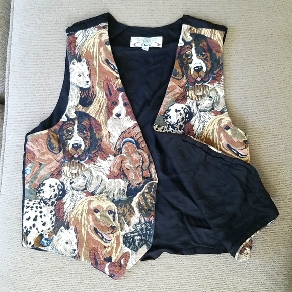 Orvis Jackets & Blazers - Vintage Tapestry Vest Featuring Dogs and tie back